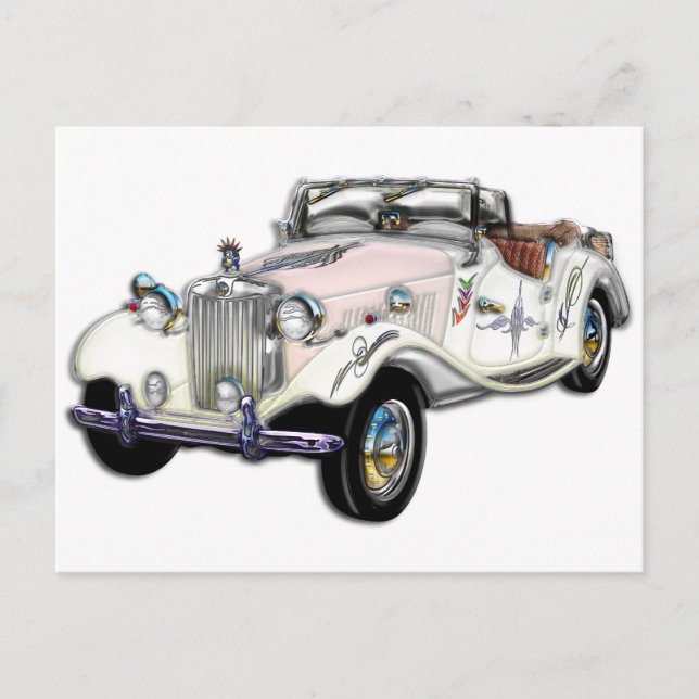 Classic White and Gold MG Convertible Postcard (Front)