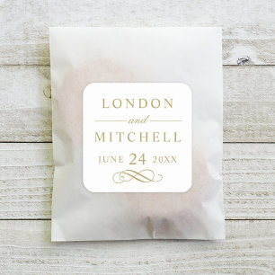 Classic White and Gold Monogram Wedding Square Sticker