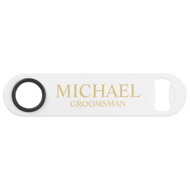 Classic White and Gold Personalized Groomsman Bar Key (Front (Horizontal))