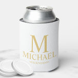 Classic White and Gold Personalized Groomsman Can Cooler<br><div class="desc">Classic White and Gold Personalized Groomsman Gifts featuring personalized monogram, groomsman's name and title in classic serif font style. Also perfect for Best Man, Father of the Bride and more. Please Note: The foil details are simulated in the artwork. No actual foil will be used in the making of this...</div>