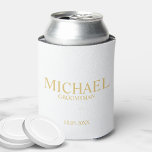 Classic White and Gold Personalized Groomsman Can Cooler<br><div class="desc">Classic White and Gold Personalized Groomsman Gifts
featuring personalized groomsman's name,  title and wedding date in gold classic serif font style.

Also perfect for Best Man,  Father of the Bride and more.</div>