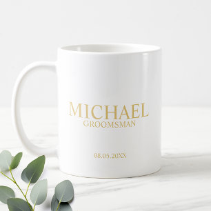 Classic White and Gold Personalized Groomsman Coffee Mug