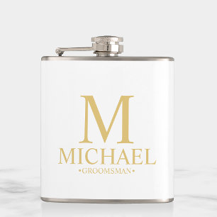 Classic White and Gold Personalized Groomsman Hip Flask