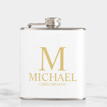 Classic White and Gold Personalized Groomsman Hip Flask<br><div class="desc">Classic White and Gold Personalized Groomsman Gifts featuring personalized monogram, groomsman's name and title in gold classic serif font style. Also perfect for Best Man, Father of the Bride and more. Please Note: The foil details are simulated in the artwork. No actual foil will be used in the making of...</div>