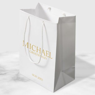 Classic White and Gold Personalized Groomsman Medium Gift Bag