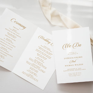 Classic White and Gold We Do Folded Wedding Program