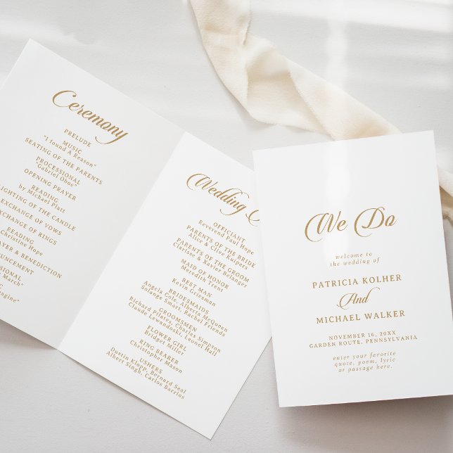 Classic White and Gold We Do Folded Wedding Program (Creator Uploaded)