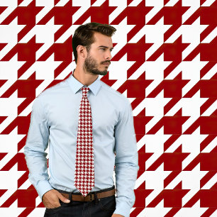 Classic White and Maroon Houndstooth Check Tie