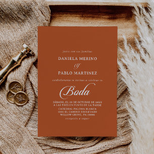 Classic White and Terracotta Boda Spanish Wedding Invitation