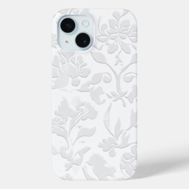 Classic White Baroque Floral Embossed Phone Case (Back)
