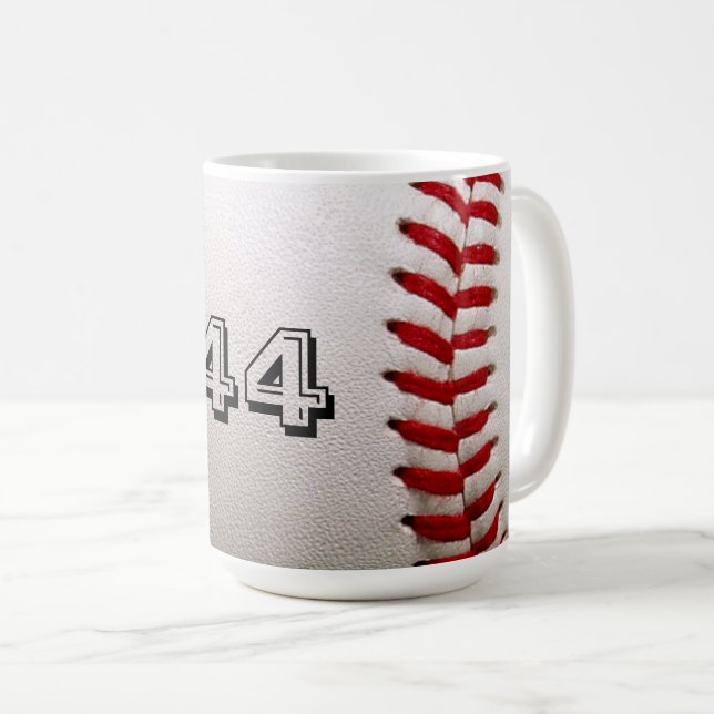 Classic White Baseball with Custom Jersey Number Coffee Mug (Front Right)