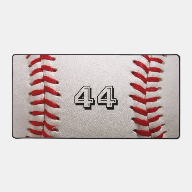Classic White Baseball with Custom Jersey Number Desk Mat (Front)