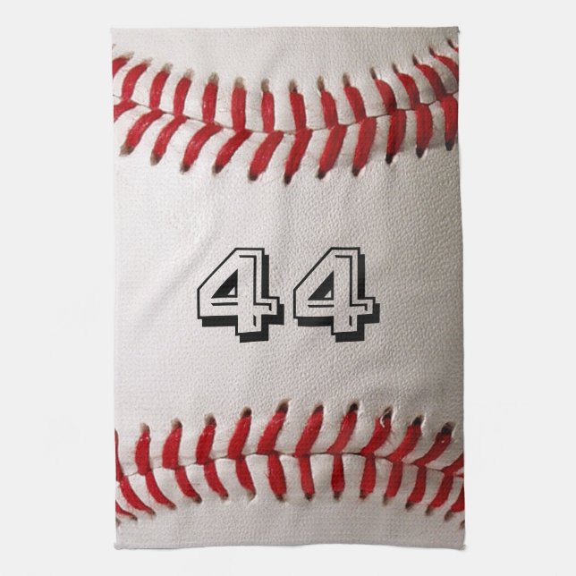 Classic White Baseball with Custom Jersey Number Kitchen Towel (Vertical)