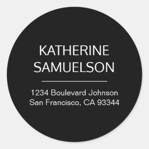 Classic White Black Name & Return Address Round Sticker
