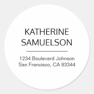 Classic White Black Name & Return Address Round Sticker