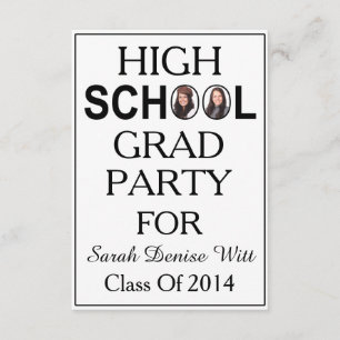 Classic White & Black School Graduation 2 Photos Invitation