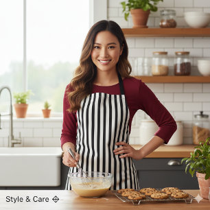 Classic White Black Stripe Pattern For Daily Cook Apron