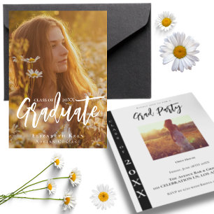 Classic White & Black   Two Photo Graduation Party Invitation