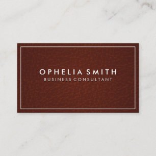 Classic White Border   Brown Leather Background Business Card