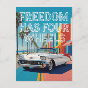 ️ Classic White Car Open Road Travel Postcard