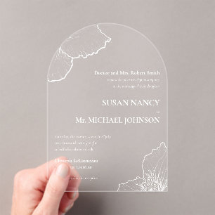 Classic White Clematis Line Art Formal Wedding 🥂 Acrylic Invitations