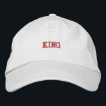 Classic White Cotton Cap with King Embroidery Hat<br><div class="desc">A stylish white cotton cap featuring bold "King" text embroidery,  perfect for casual wear.</div>