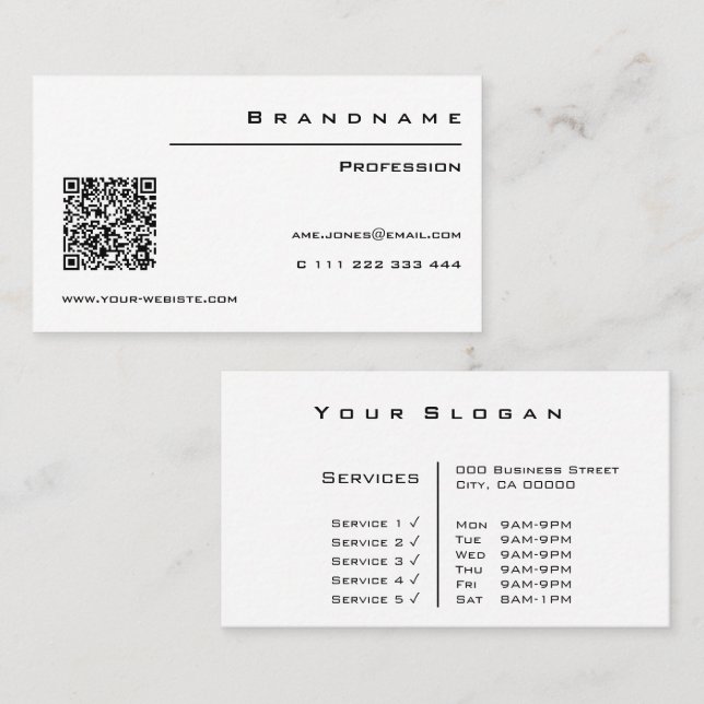 Classic White Custom QR Code Professional Classy Business Card (Front/Back)