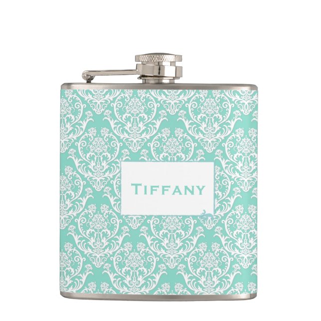 Classic White Damask Pattern Hip Flask (Front)