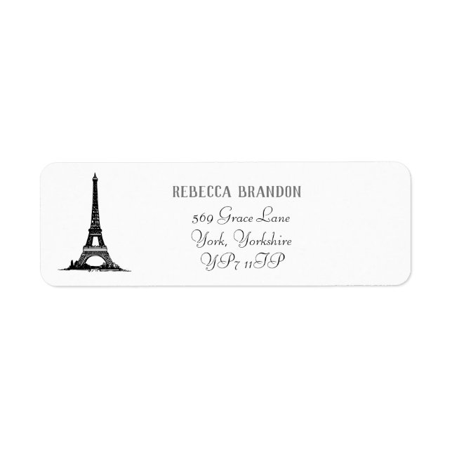 Classic White Eiffel Tower Script Return Address (Front)