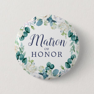 Classic White Flower Matron of Honor Bridal Shower 2 Inch Round Button