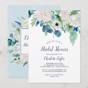 Classic White Flowers Bridal Shower Invitation