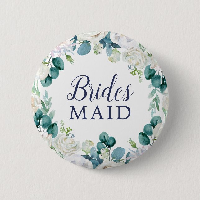 Classic White Flowers Bridesmaid Bridal Shower 2 Inch Round Button (Front)