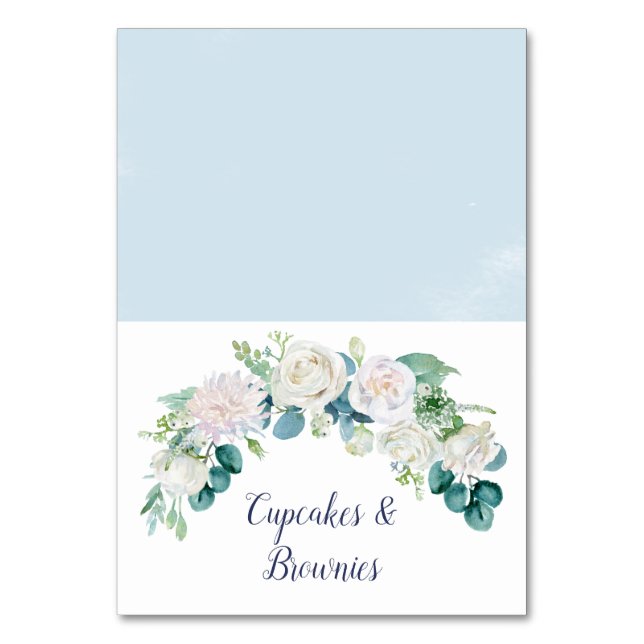 Classic White Flowers Buffet Food Labels Table Number (Front)