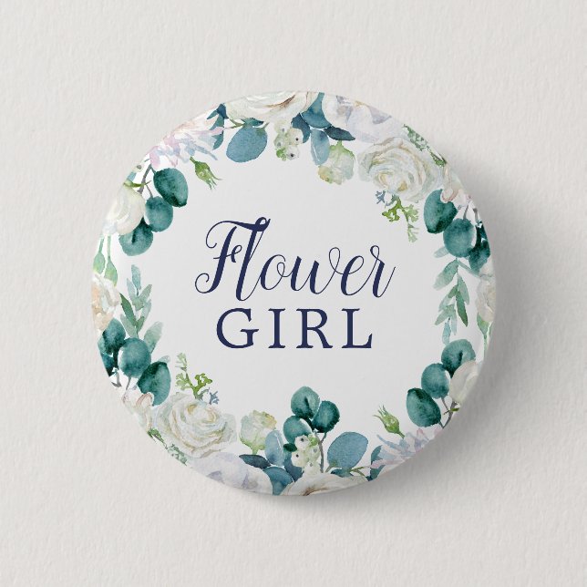 Classic White Flowers Flower Girl Bridal Shower 2 Inch Round Button (Front)