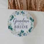 Classic White Flowers Grandma of the Bride 2 Inch Round Button<br><div class="desc">This classic white flowers grandma of the bride button is perfect for a spring wedding shower. The elegant floral design features soft ivory and white roses,  peonies,  and chrysanthemum with touches of periwinkle blue watercolor flowers and green foliage.</div>