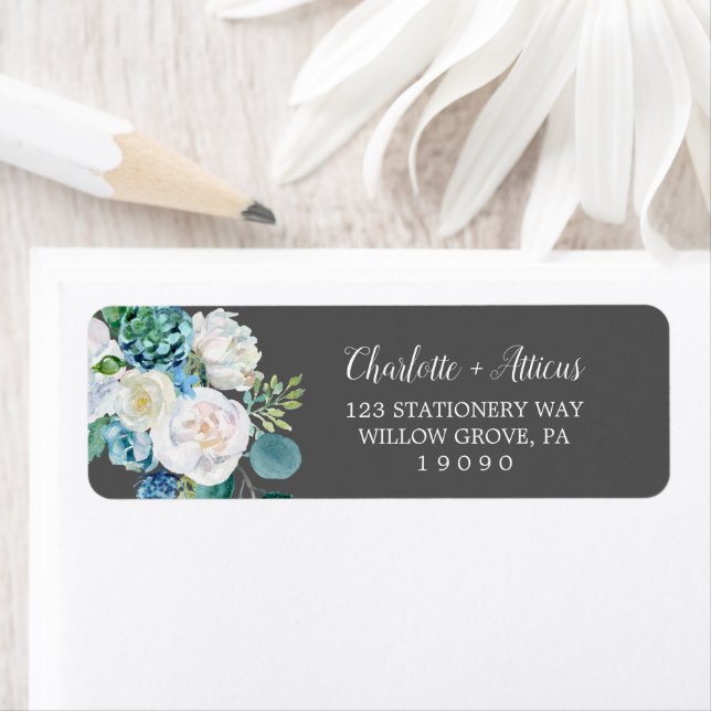 Classic White Flowers | Grey Return Address Label (Insitu)