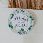 Classic White Flowers Mother of the Bride 2 Inch Round Button<br><div class="desc">This classic white flowers mother of the bride button is perfect for a spring wedding shower. The elegant floral design features soft ivory and white roses,  peonies,  and chrysanthemum with touches of periwinkle blue watercolor flowers and green foliage.</div>
