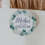 Classic White Flowers Mother of the Groom 2 Inch Round Button<br><div class="desc">This classic white flowers mother of the groom button is perfect for a spring wedding shower. The elegant floral design features soft ivory and white roses,  peonies,  and chrysanthemum with touches of periwinkle blue watercolor flowers and green foliage.</div>