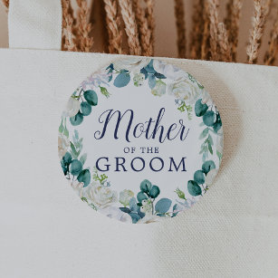 Classic White Flowers Mother of the Groom 2 Inch Round Button