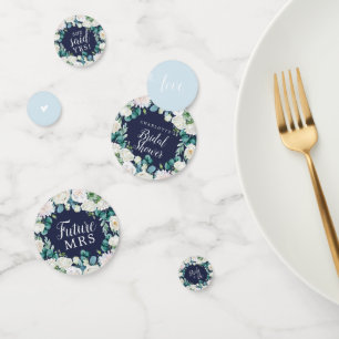 Classic White Flowers   Navy Bridal Shower Table Confetti