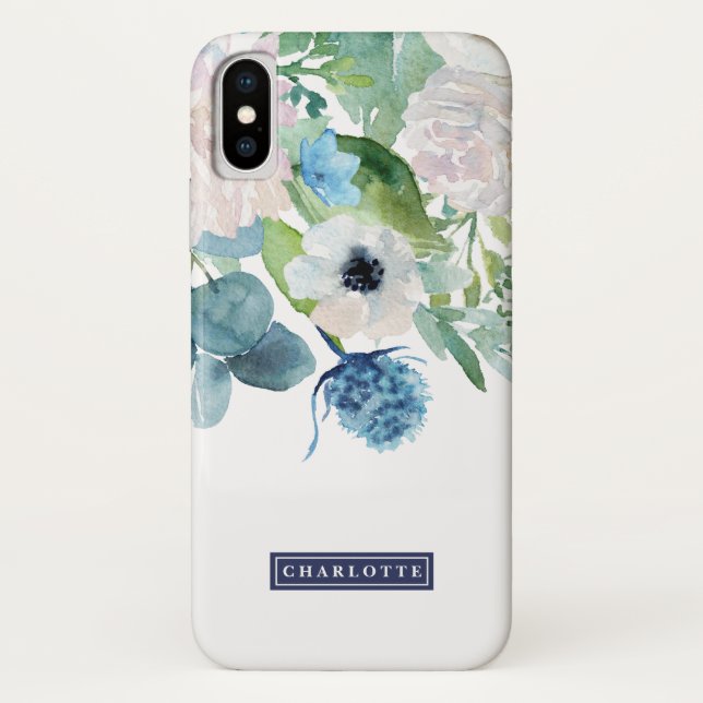 Classic White Flowers Personalized Name Case-Mate iPhone Case (Back)