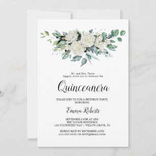 Classic White Flowers Quinceañera Invitation