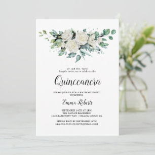 Classic White Flowers Quinceañera Invitation
