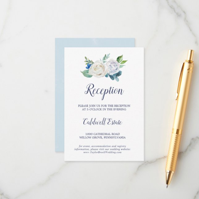 Classic White Flowers Reception Insert Card (Front/Back In Situ)