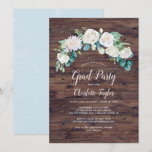 Classic White Flowers Rustic Graduation Party Invitation