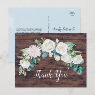Classic White Flowers   Rustic Thank You Postcard