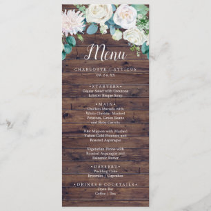 Classic White Flowers   Rustic Wedding Dinner Menu