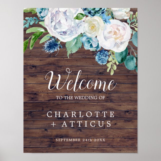 Classic White Flowers | Rustic Welcome Wedding Poster (Front)