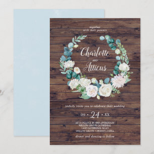 Classic White Flowers Rustic Wreath Casual Wedding Invitation