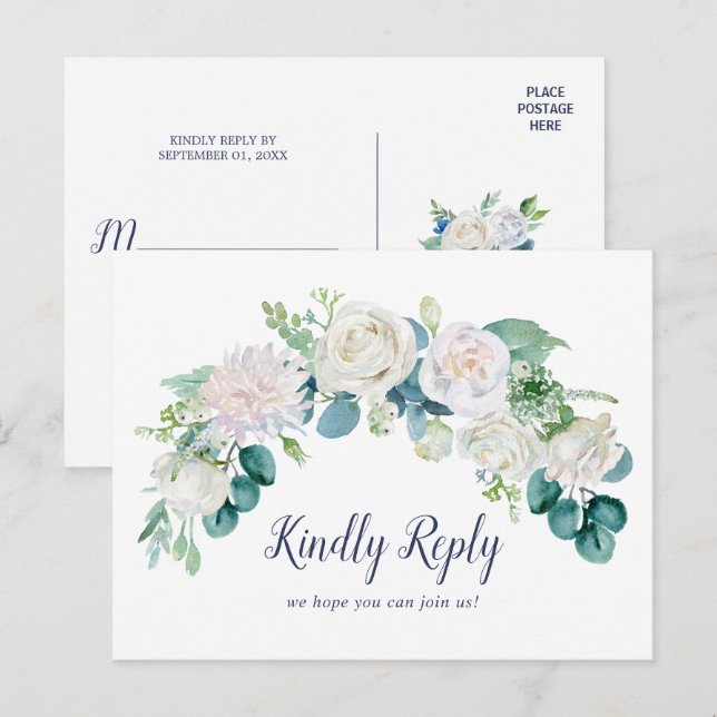 Classic White Flowers Song Request RSVP Postcard (Front/Back)